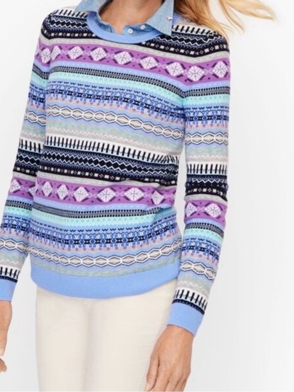 Talbots Fair Isle lambs wool blend sweater colorful pattern